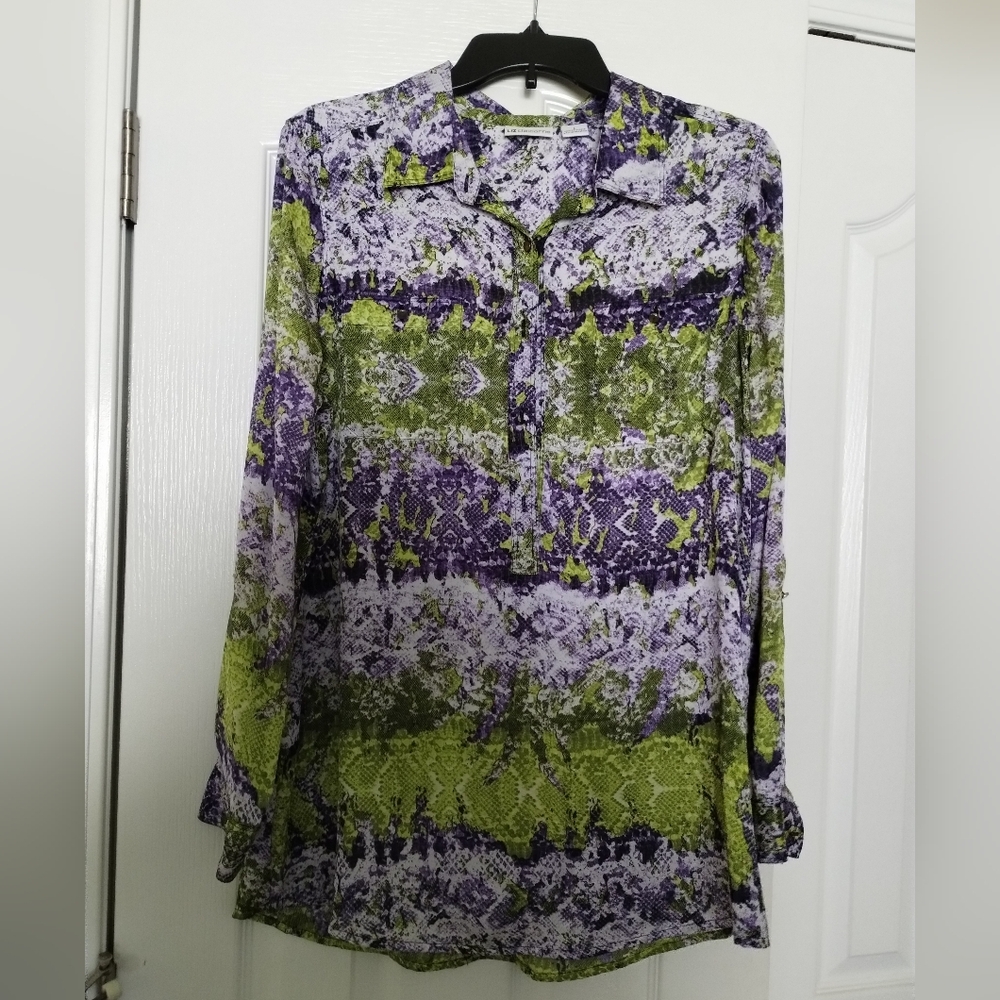 Liz Claiborne Green and Purple Patterned Blouse